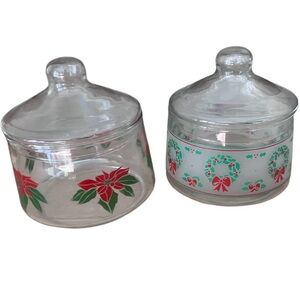 Vintage Christmas Glass Candy Jars Set of 2